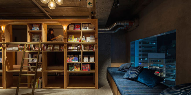 Your travel accommodation, surrounded by books.