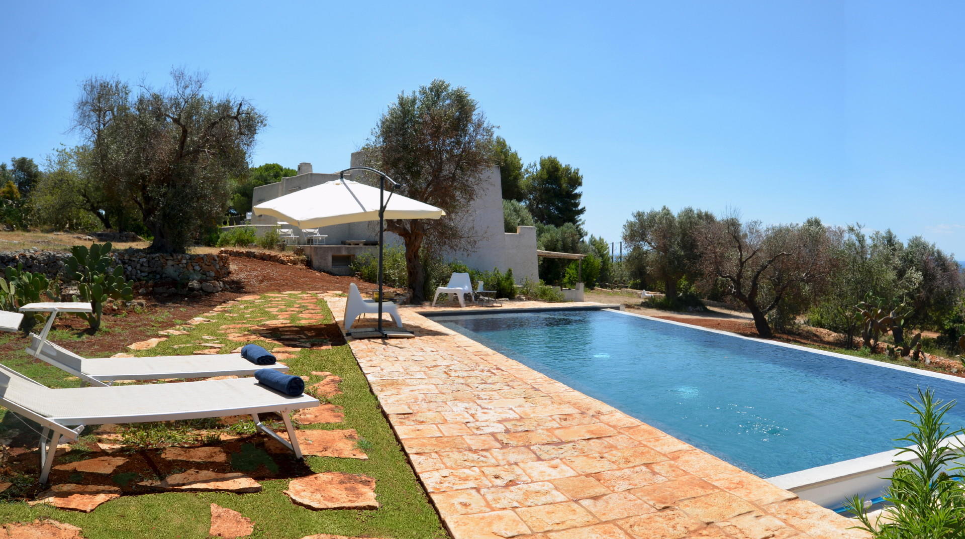 Swimming pool area with sea view