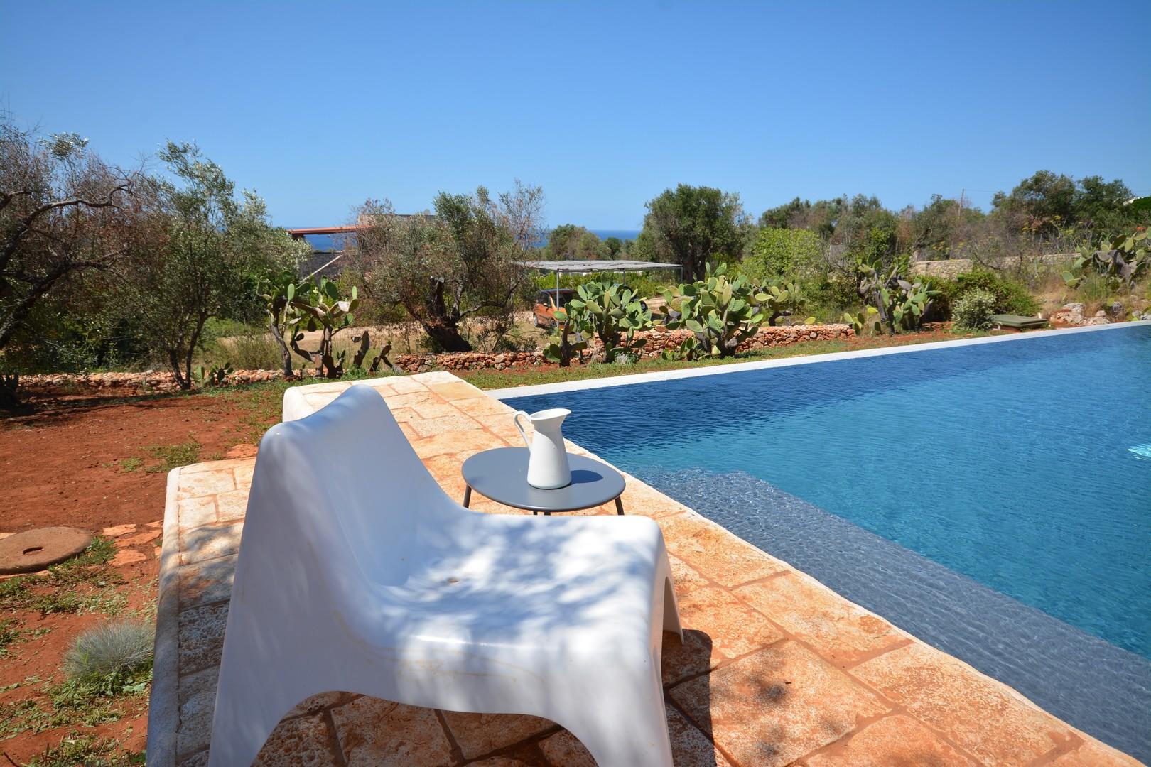 Swimming pool area with sea view