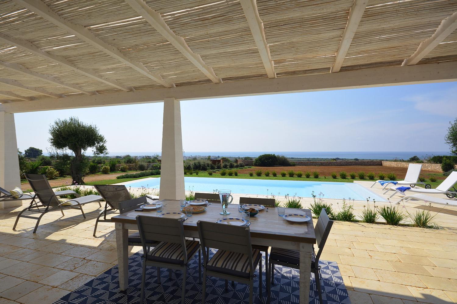 Patio meublé et équipé avec vue sur la mer