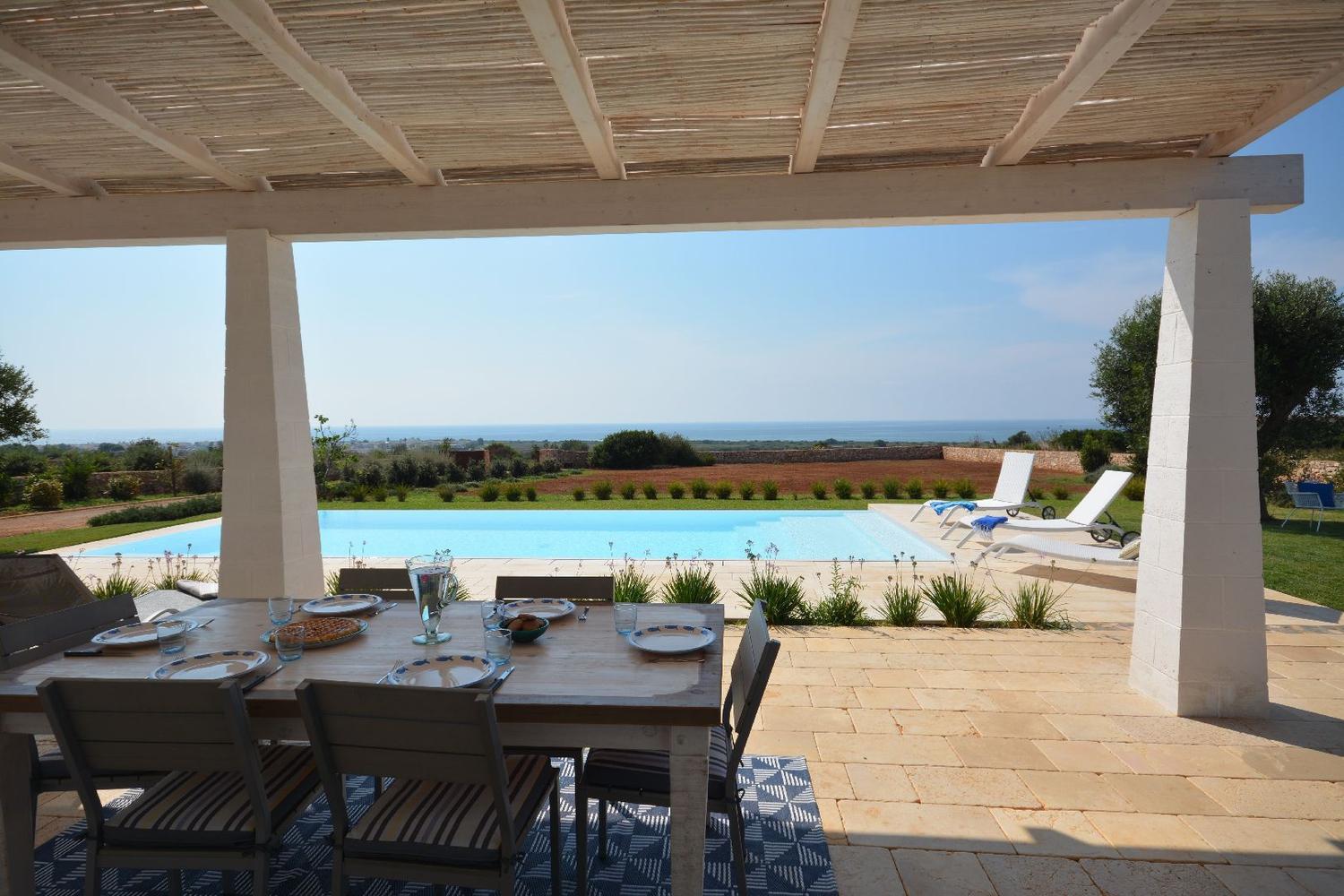 Patio meublé et équipé avec vue sur la mer