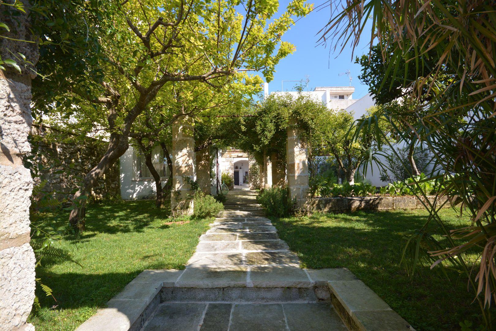 Giardino sul retro con pergola con orto