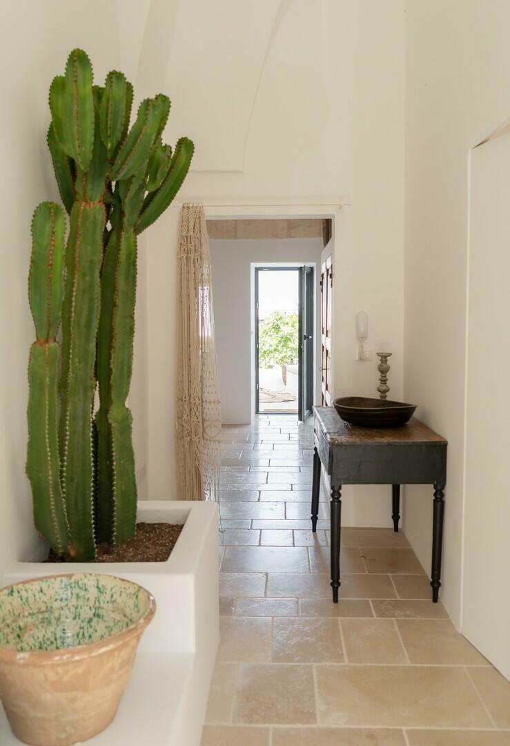 Corridor with a built-in stone sofa