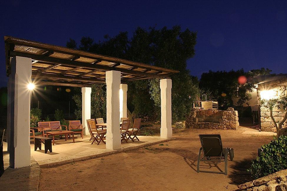 Furnished patio by night