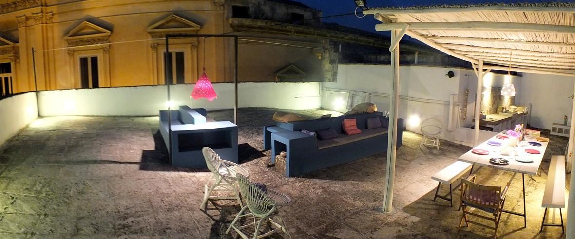 Furnished terrace by night