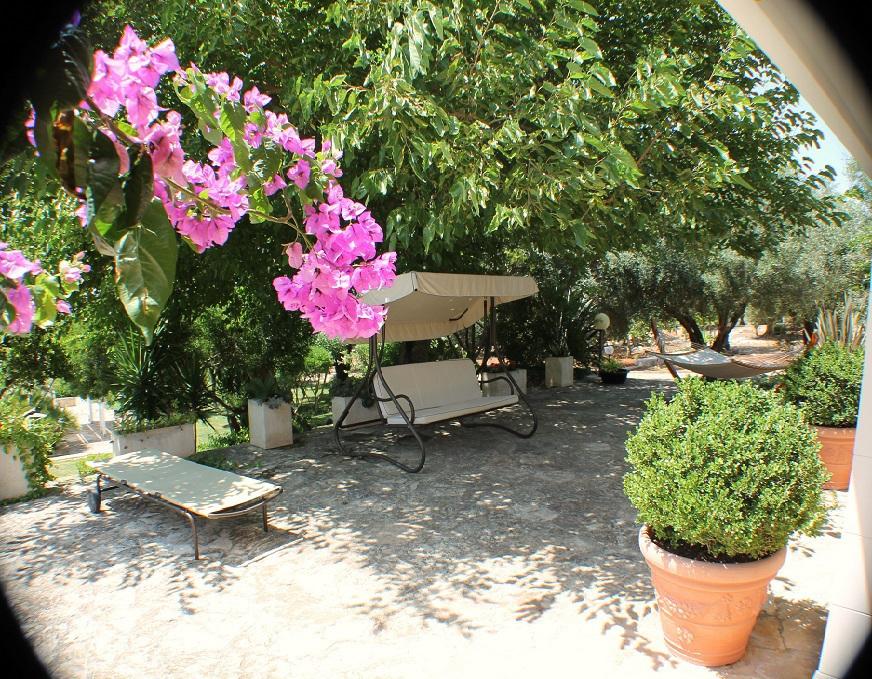 Backyard furnished pergola with relax corner