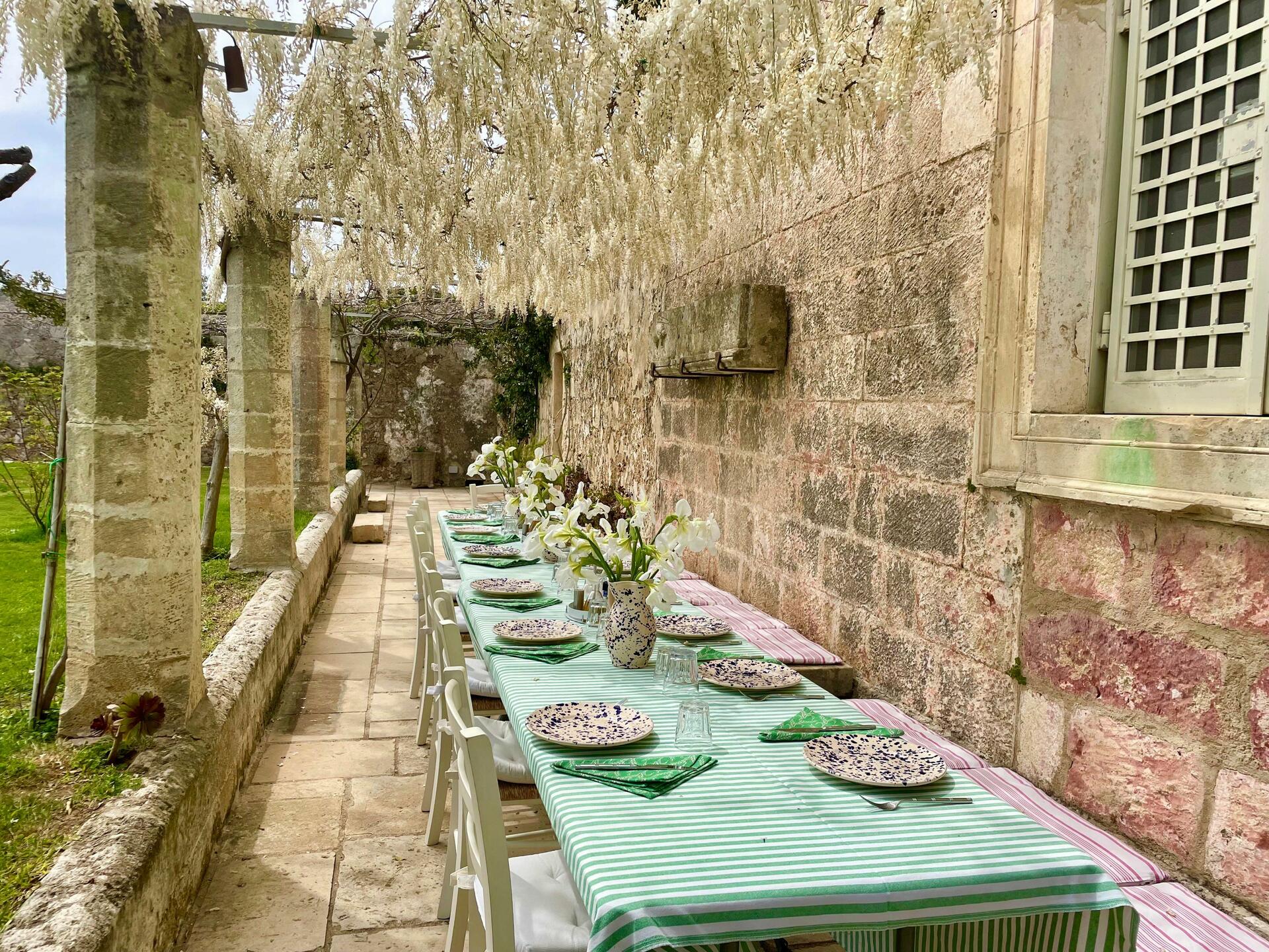 Pergola with wisteria