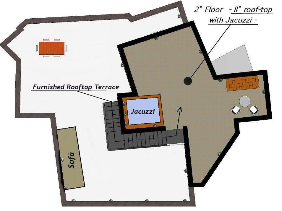 Deuxième étage - 2 ° Toit -  terrasse meublée avec petite piscine - plan