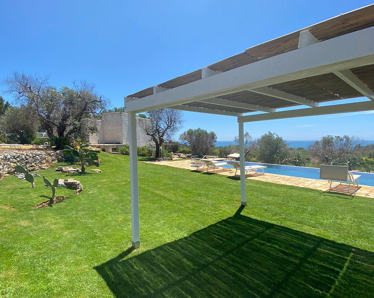 Swimming pool area with sea view
