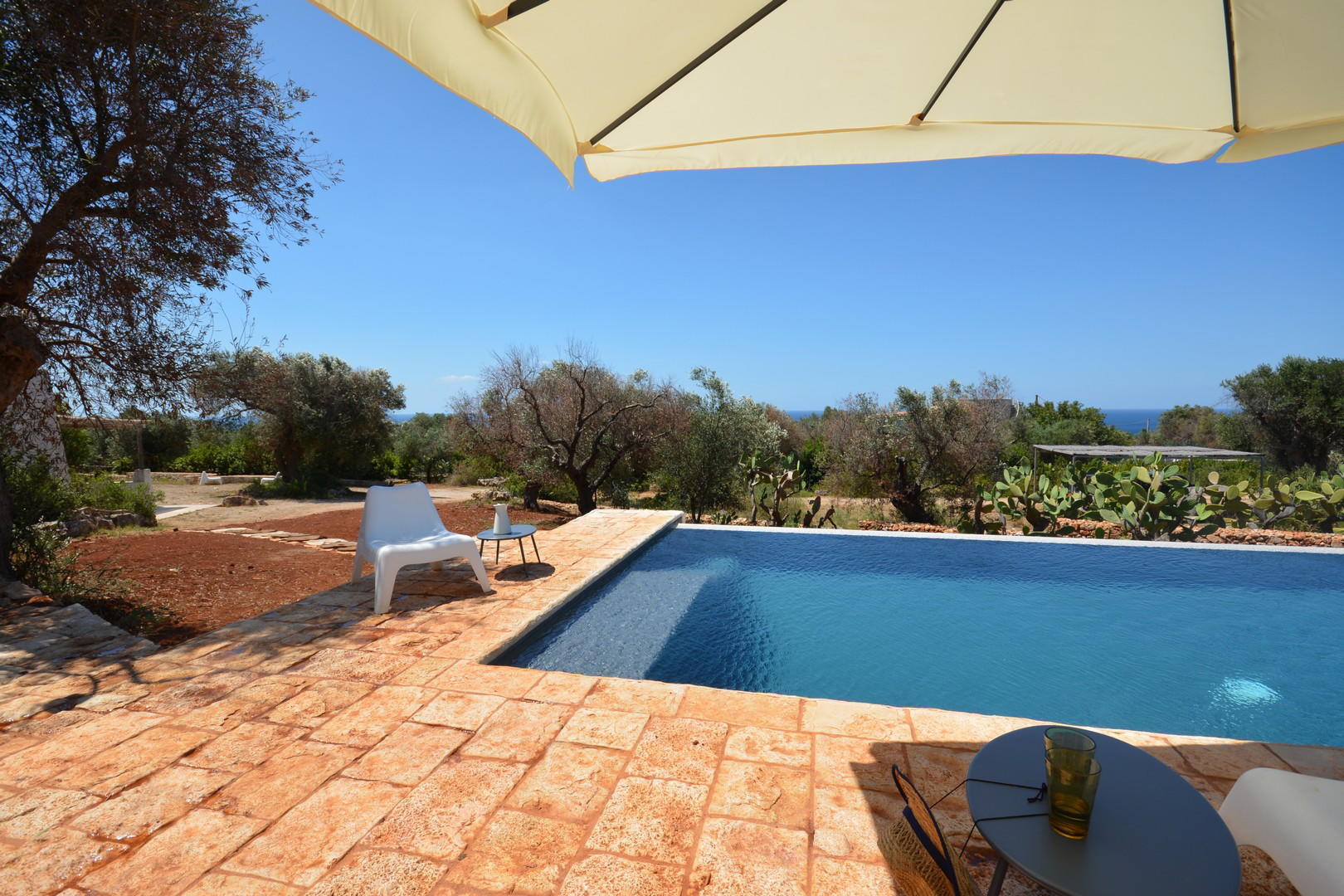 Swimming pool area with sea view