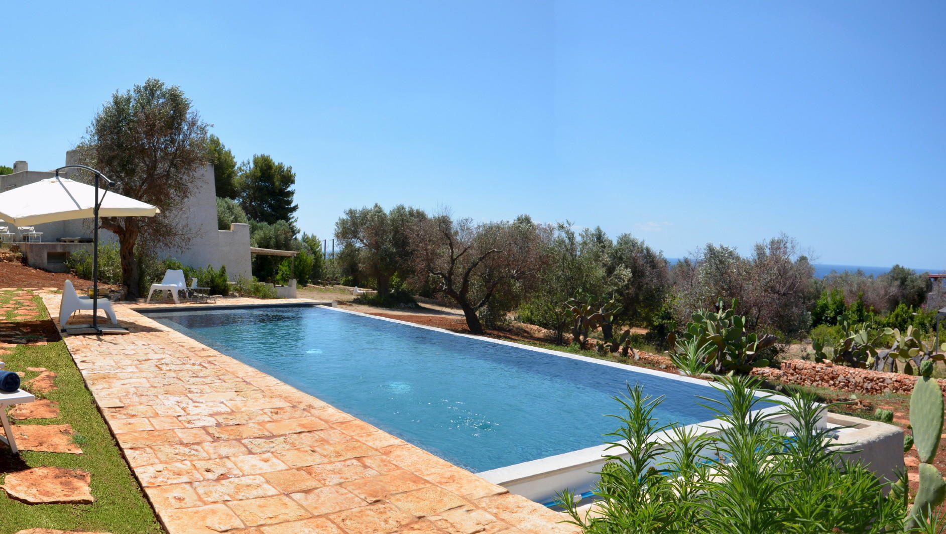 Swimming pool area with sea view
